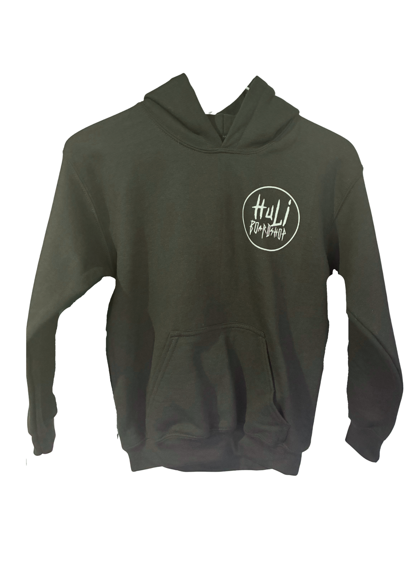 Huli Boardshop Youth Hoodie  (Forest Green w/ White Circle Logo)