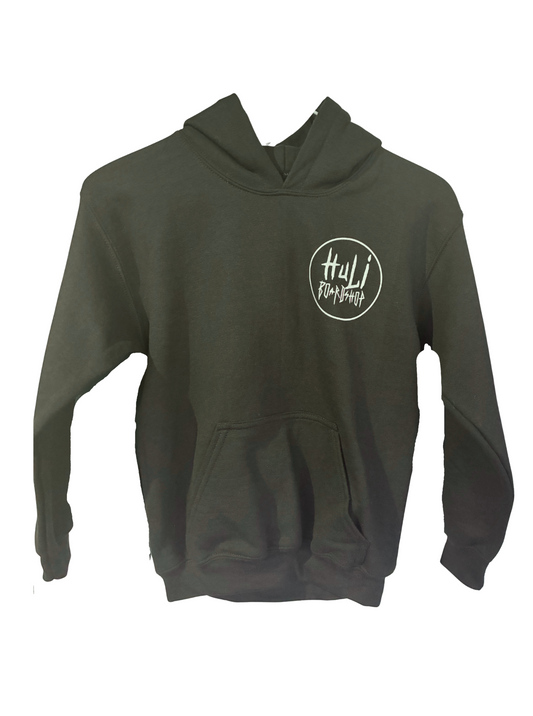 Huli Boardshop Youth Hoodie  (Forest Green w/ White Circle Logo)